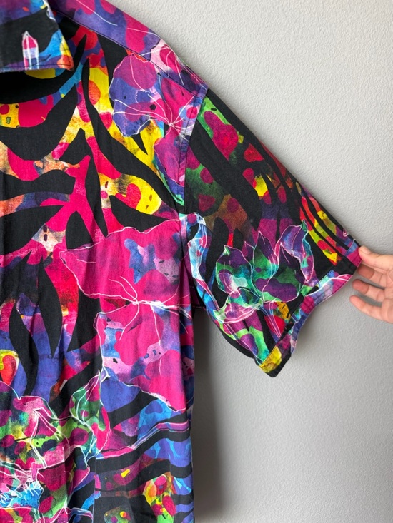 Robert Graham colorful abstract floral short sleeve button down top Men’s 1XL - Picture 2 of 7